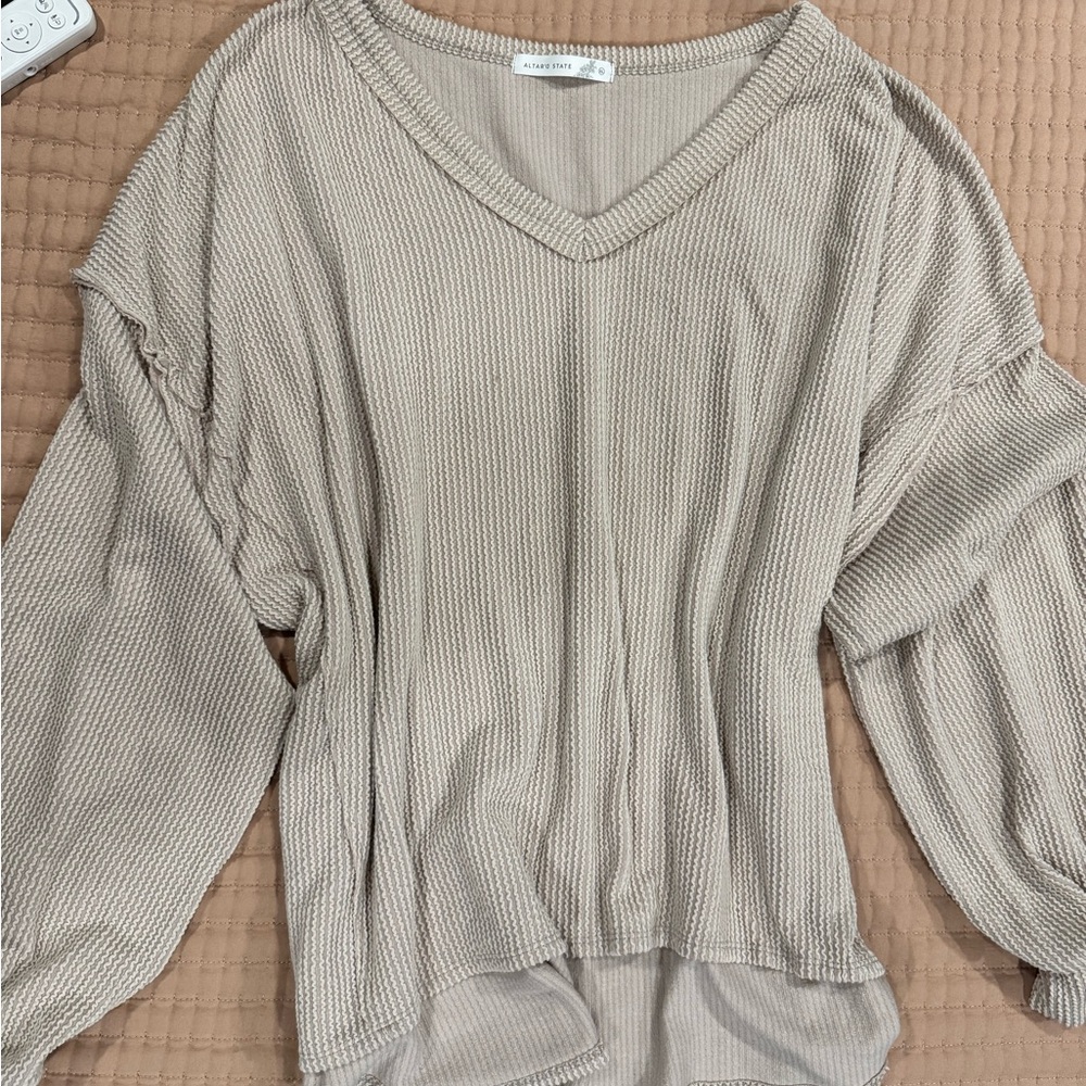 Altar'd State Lightweight V-Neck Thermal Top in Beige